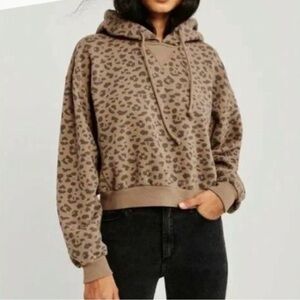 Abercrombie & Fitch Leopard Print Cropped Soft A&F Fleece Hoodie​
